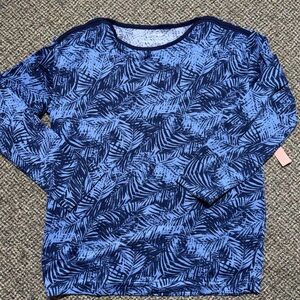 Uncover women’s size large, Blue Leaf Print Long Sleeve Top, NWT